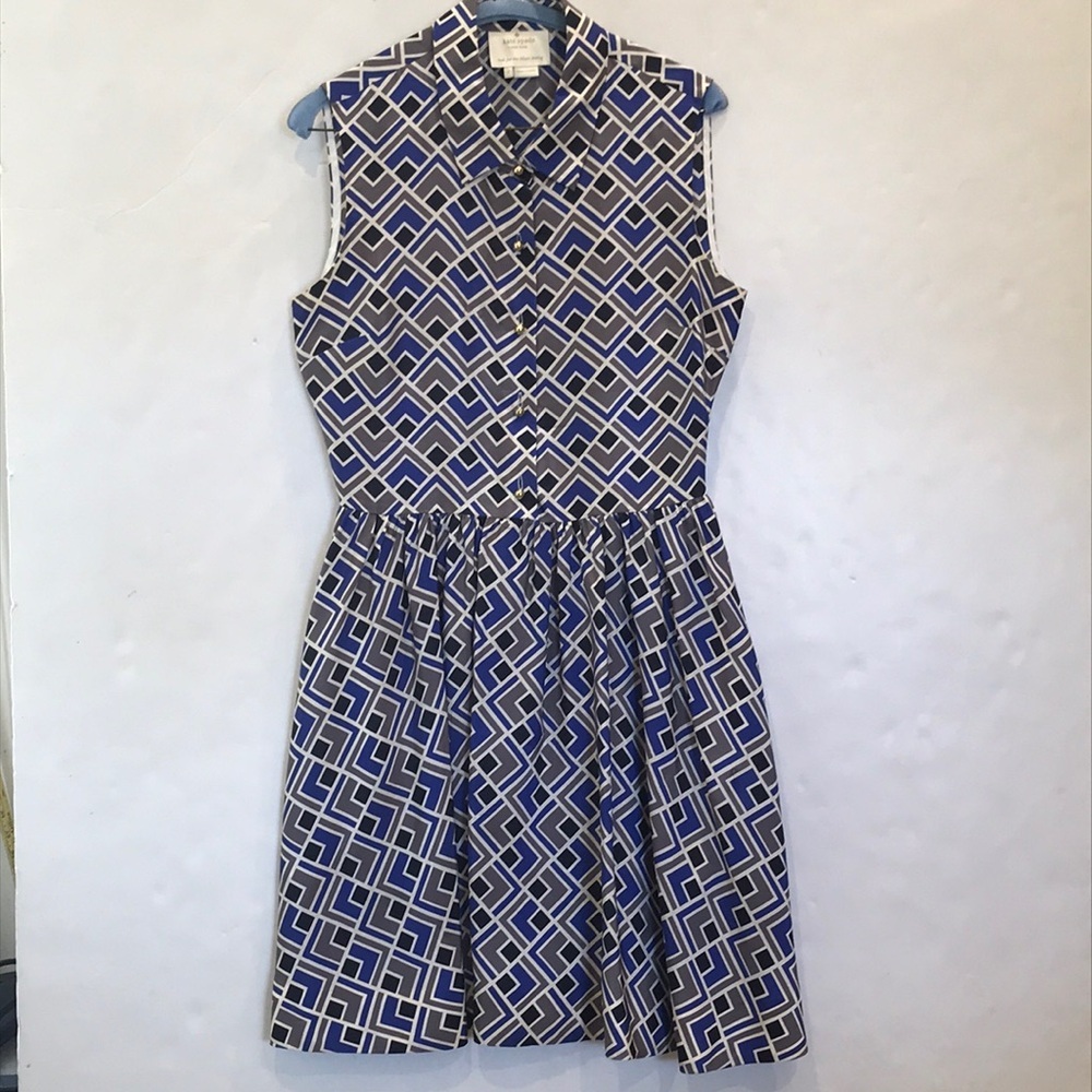 Kate Spade Silk Button Front Collar Dress Size 2 Blue White Black